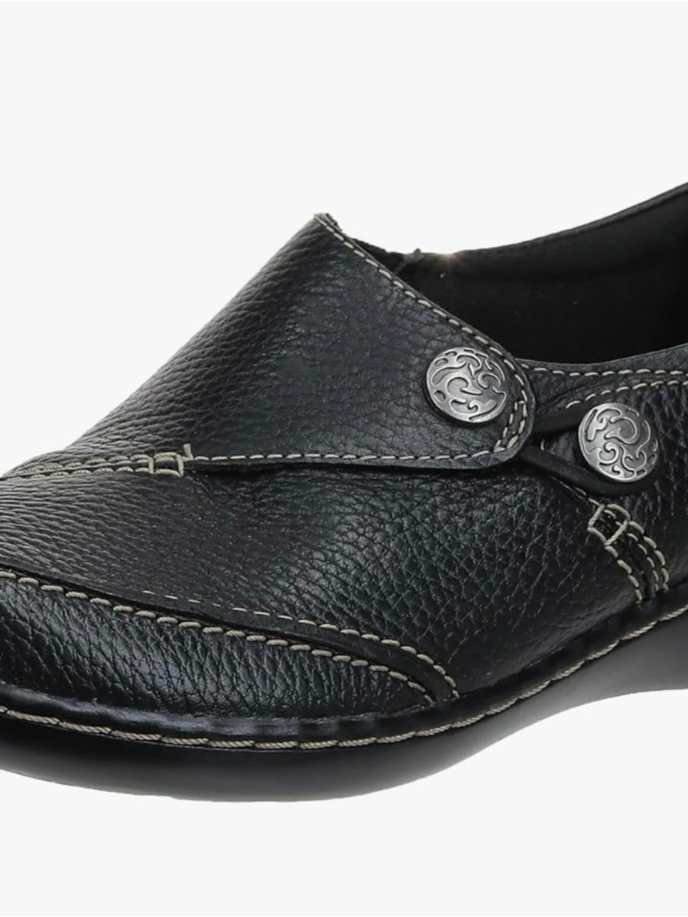 Clarks Black Leather Casual Slip-On Flats - Picture 3 of 5